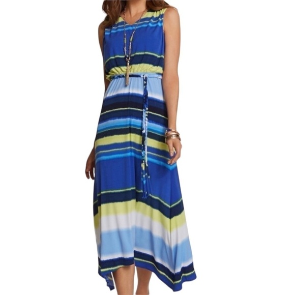 CHICO'S NEW Washed Stripe Kristi Maxi Dress Size Large (Chico's 2) V-Neck Lined - Picture 3 of 14